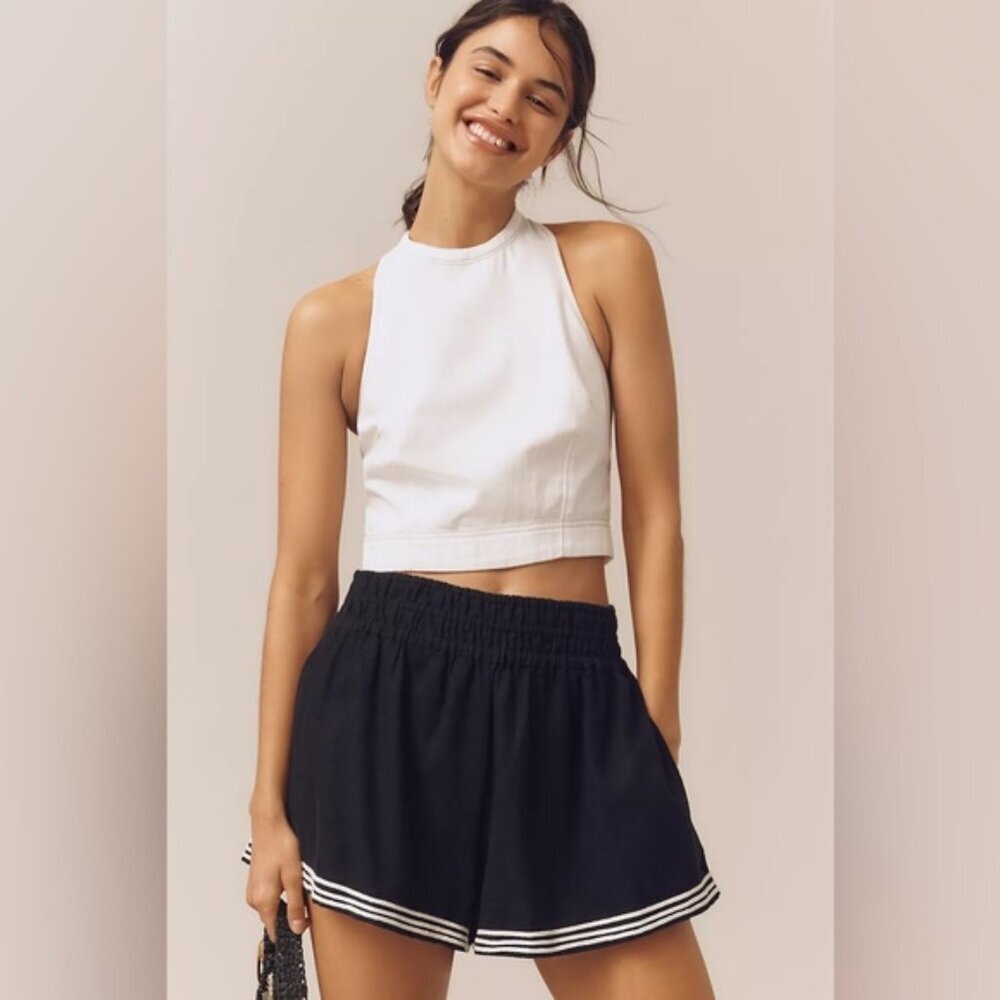 NWT Size S - The Somerset Striped Trim Linen Cotton Shorts (NWT US$ 98)